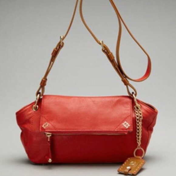 Olivia Harris Fire Engine Red St Jean Leather X-body & Dust Bag Nwt - Picture 1 of 9